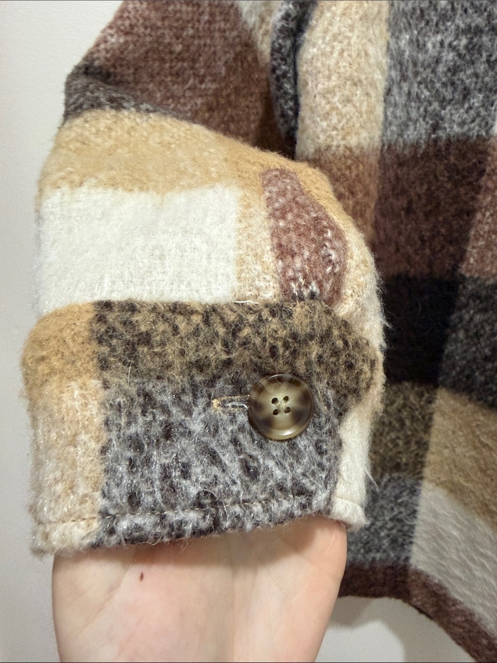 Abercrombie & Fitch Brown and Cream Plaid Wool Blend Shacket - Picture 10 of 10